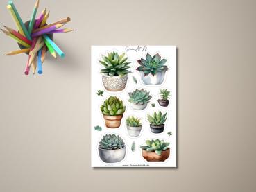 Dekorative Sukkulenten-Aufkleber im Aquarellstil, ideal für DIY-Projekte und Scrapbooking
